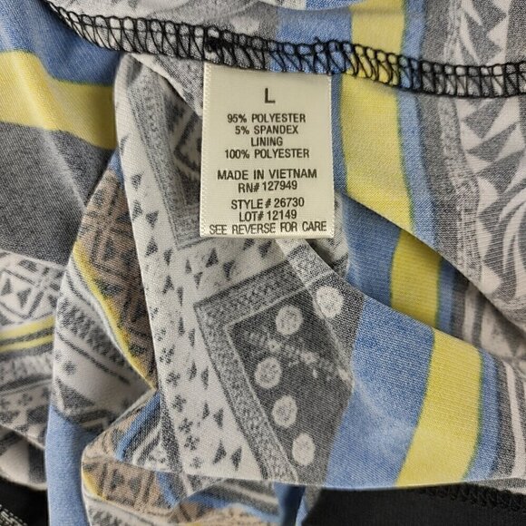 Emma & Michele Blue & Black Geometric V-Neck Stretch Blouson Shirt Dress Size L - Picture 12 of 13